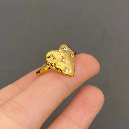 Cubic Zirconia Star 18K Gold Plated Stainless Steel Ring