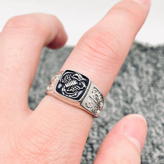 Black Enamel Scorpion Signet Ring