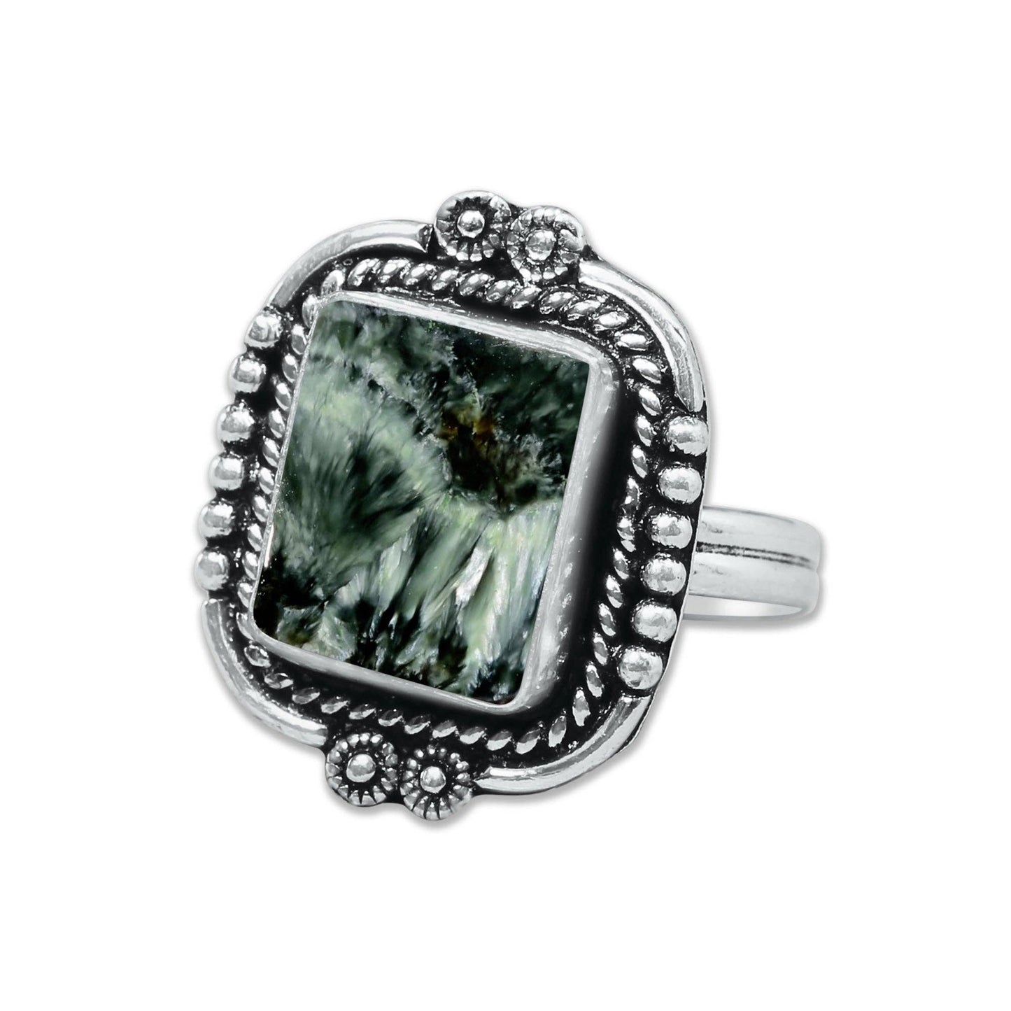 Seraphinite Rings – Handmade, Silver-Plated ☆ Angelic Green Gemstone