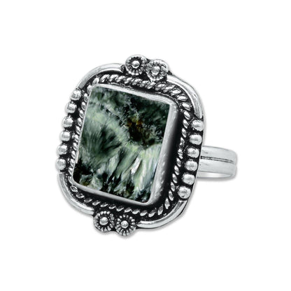 Seraphinite Rings – Handmade, Silver-Plated ☆ Angelic Green Gemstone