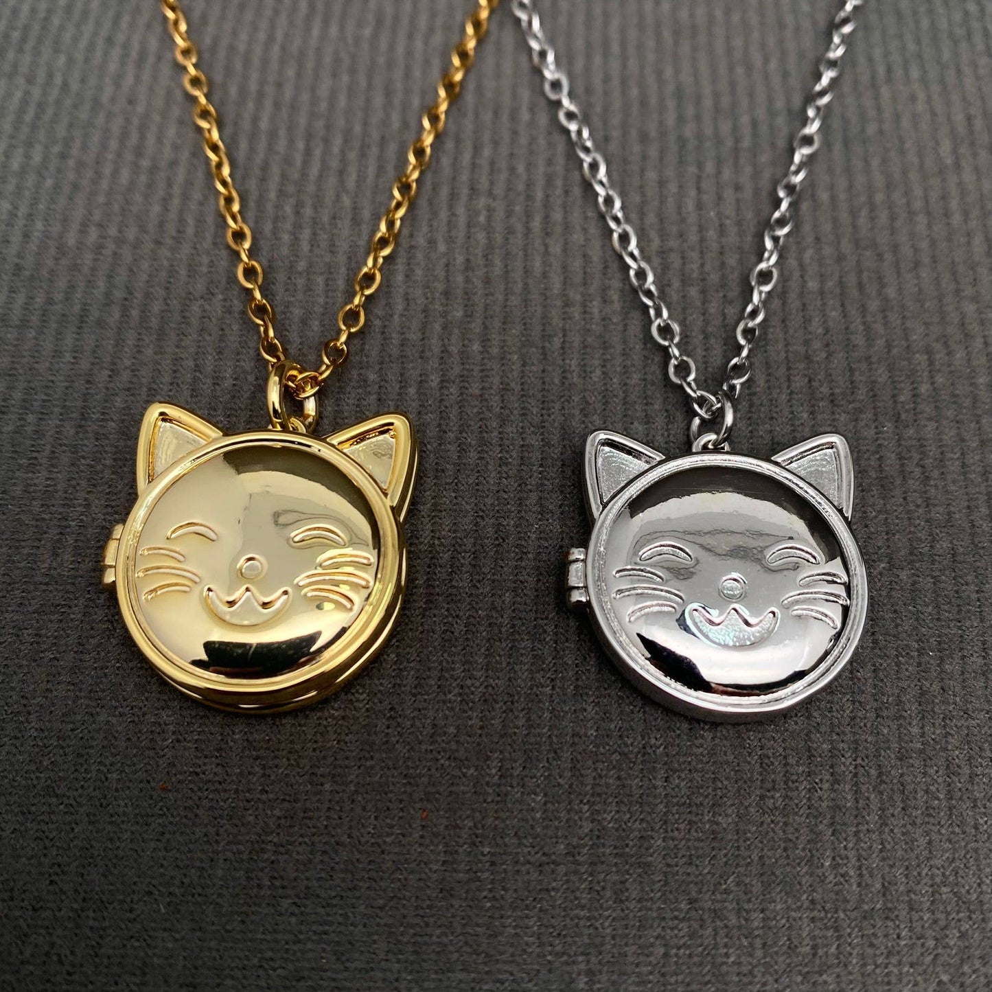 Cat Locket Charm Necklace