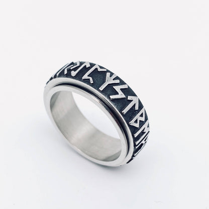 Viking Letter Rune Stainless Steel Men's Rotatable Ring