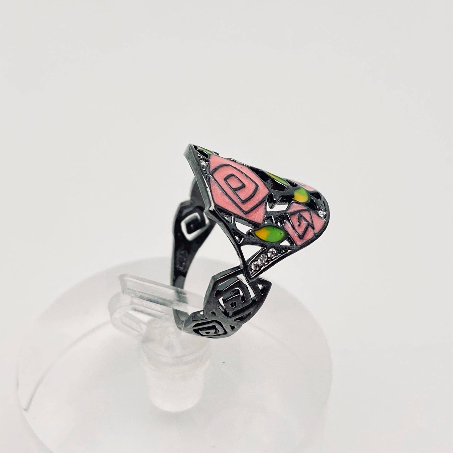 Thorn Rose Enamel Flower Ring
