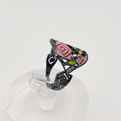 Thorn Rose Enamel Flower Ring
