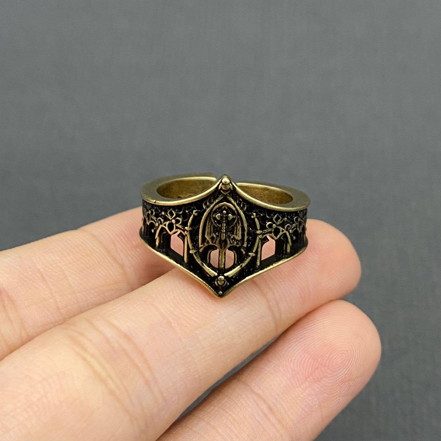 Vintage Gothic Style Castle Bronze Ring
