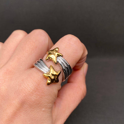 Two Tone Meteor 18K Gold Plated Stainless Steel Star Ring