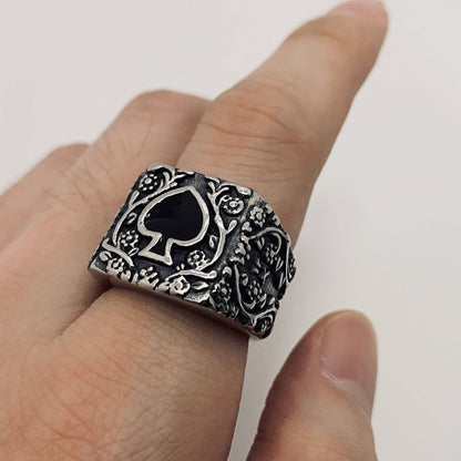 Stainless Steel Spade Carved Ring