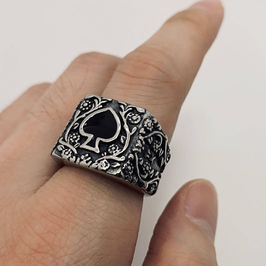 Stainless Steel Spade Carved Ring