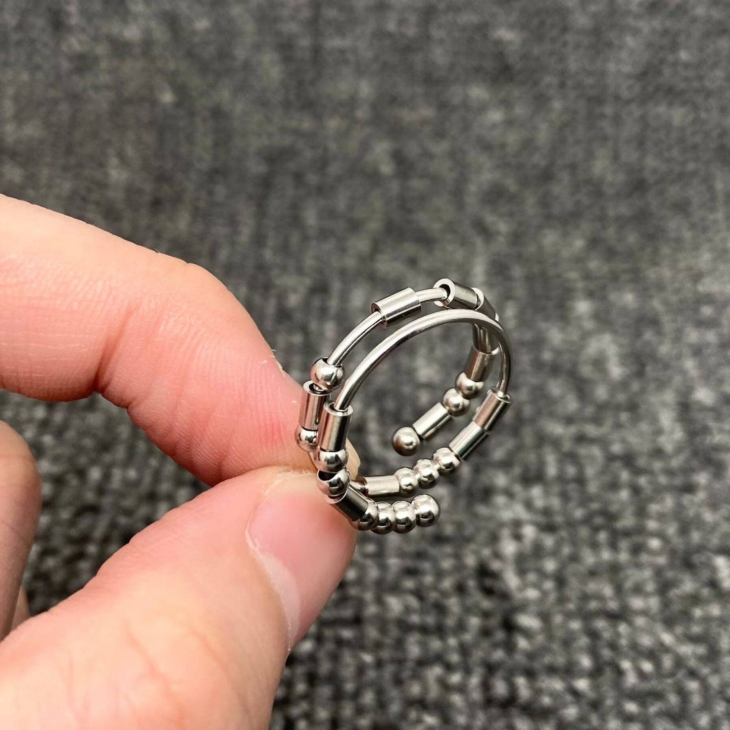 Morse Code "Never Give Up"  Stainless Steel Adjustable Ring