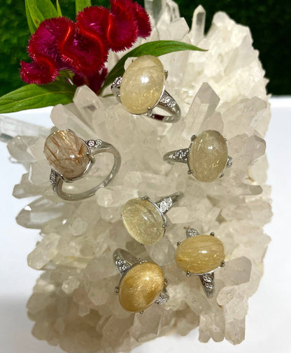 Natural Gold Rutilated Quartz Ring White