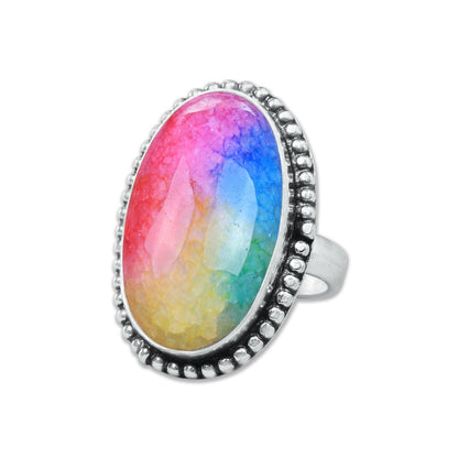 Rainbow Quartz Rings 🌈 Handmade & Silver-Plated, Colored Semiprecious Gemstone (US Sizes 6–10)