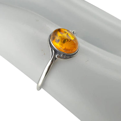 Cognac Amber Sterling Silver Oval Ring