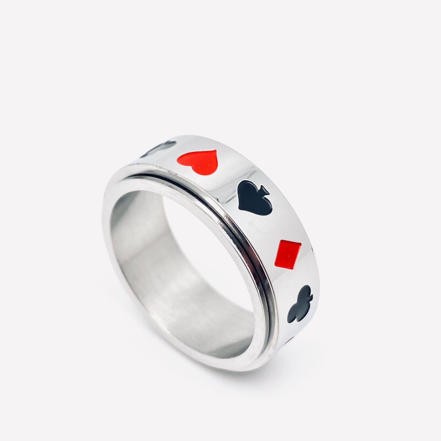 Poker Pattern ♤♡◇♧ Stainless Steel Rotatable Fidget Ring