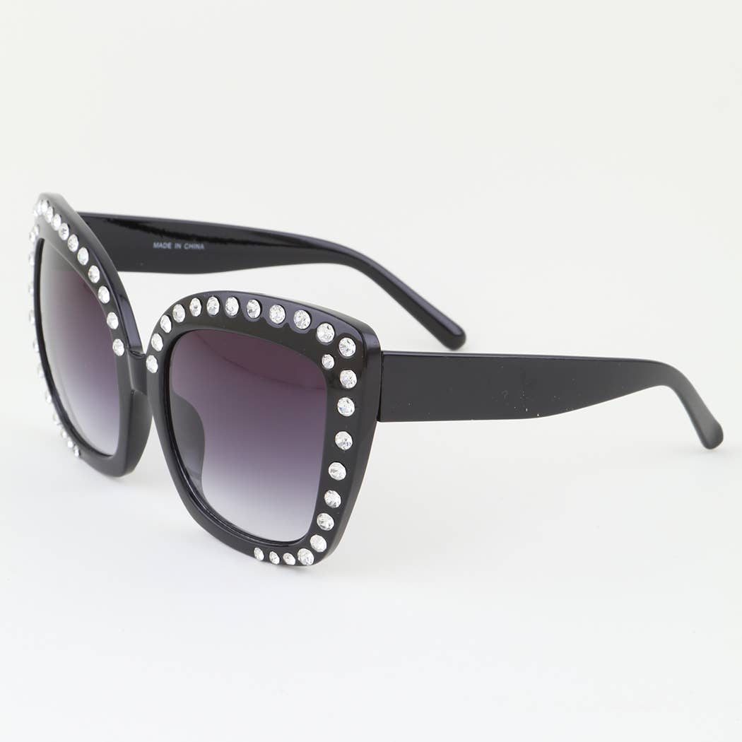 Glam Rhinestone Oversized Retro Cateye Sunglasses