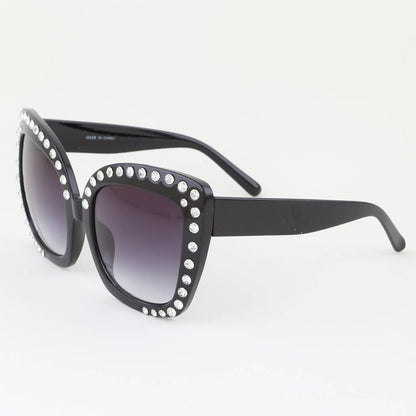Glam Rhinestone Oversized Retro Cateye Sunglasses