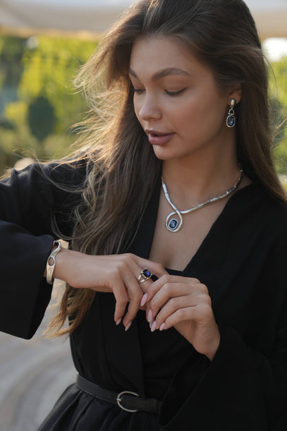 Handmade Royal Blue Swarovski Crystal ☆ 945 Silver Plate - Brass Ring