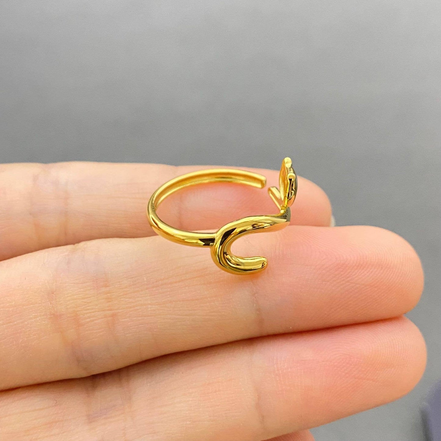18K Gold Plated Stainless Steel Adjustable Cat Ring
