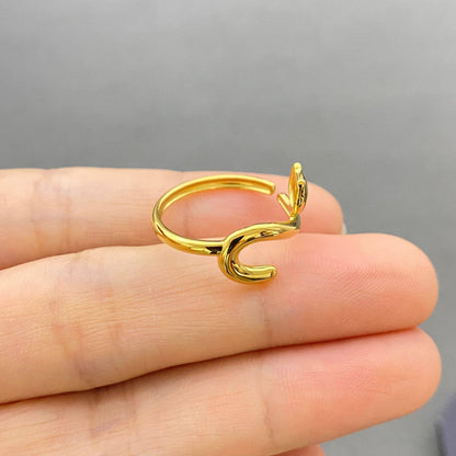 18K Gold Plated Stainless Steel Adjustable Cat Ring