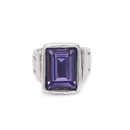 Handmade Deep Purple Swarovski Crystal ☆ 945 Silver Plate - Brass Ring