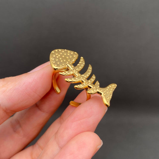 Fishbone 18K Gold Plated Stainless Steel Ring