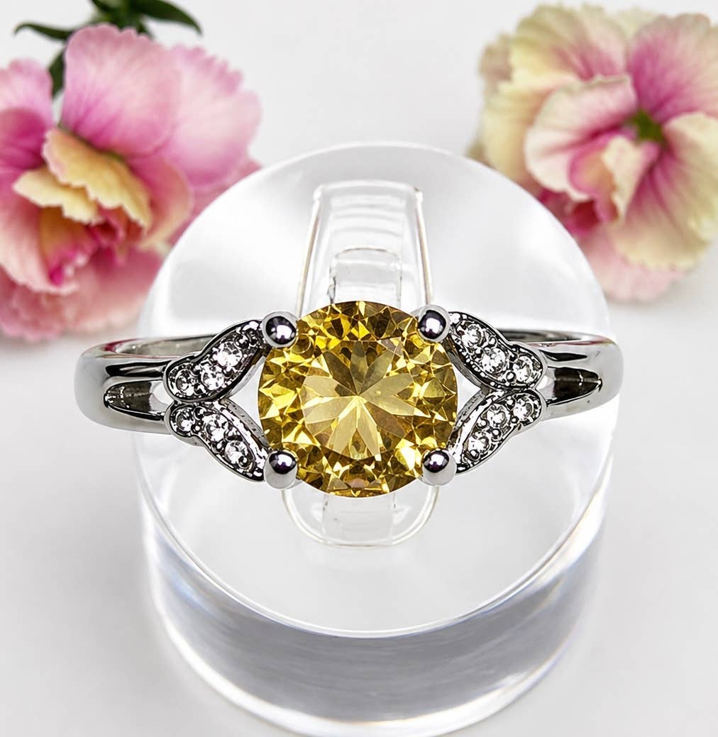Faceted Citrine Stainless Steel Ring