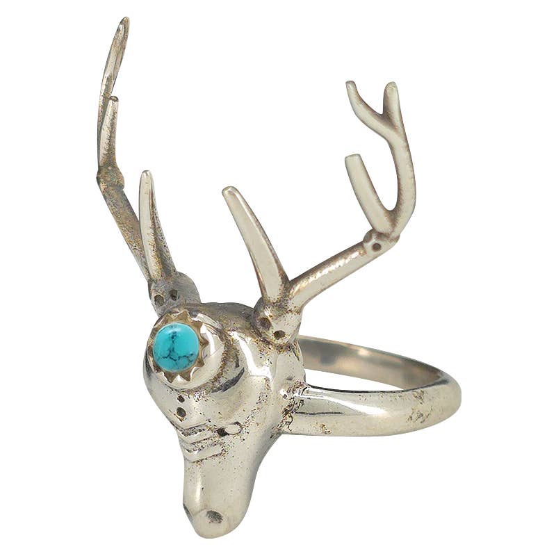 Howlite Sterling Silver Deer Stag Head Ring