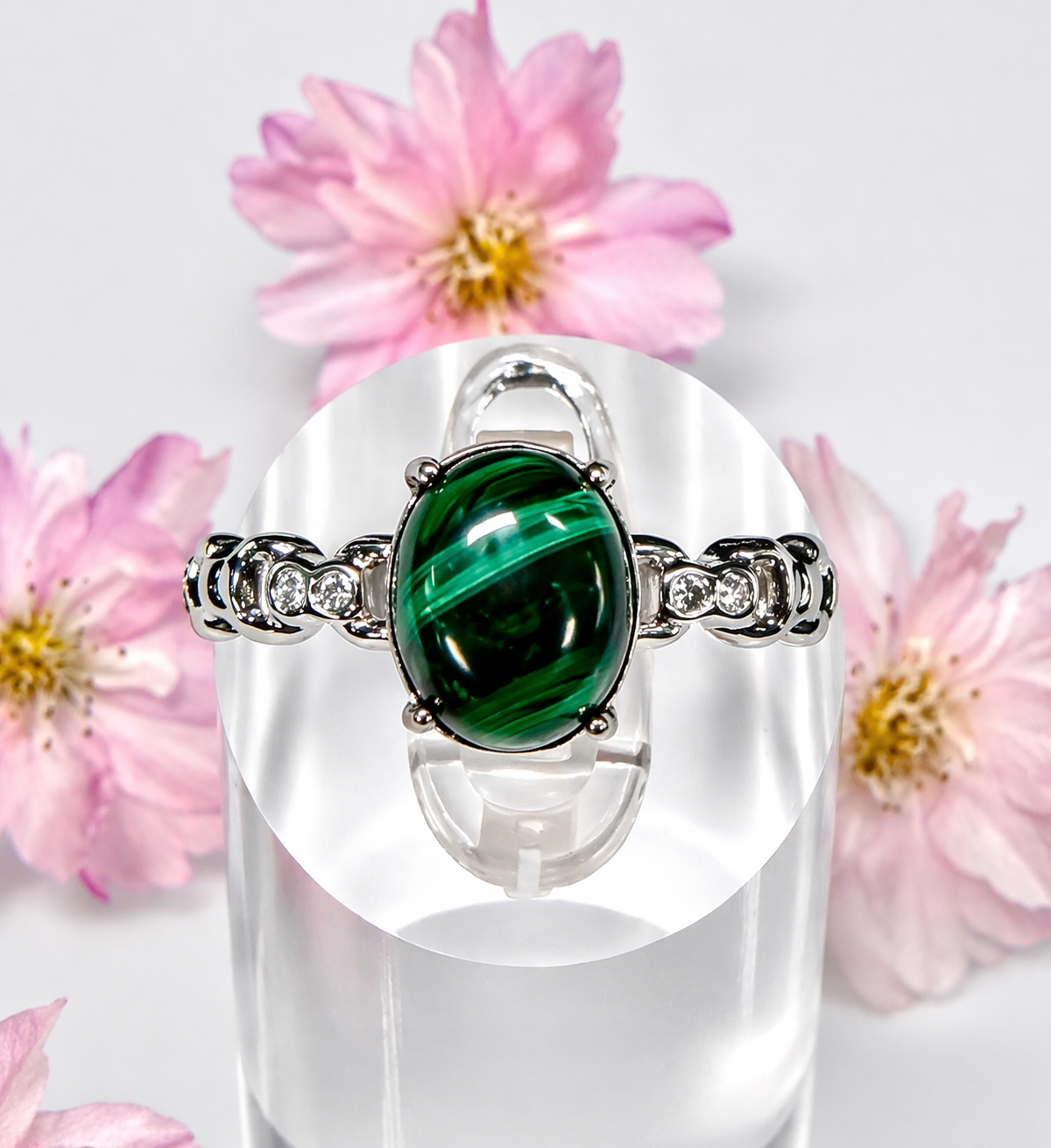Natural Malachite Stainless Steel Rings
