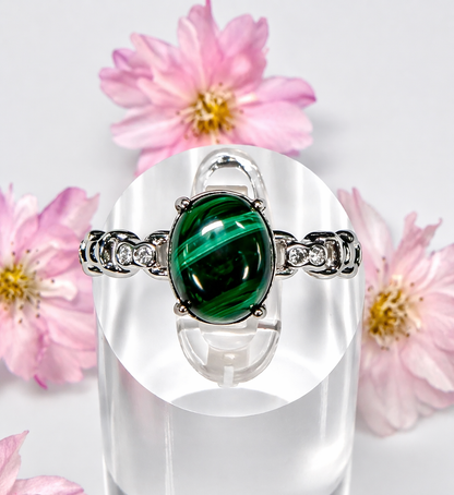 Natural Malachite Stainless Steel Rings