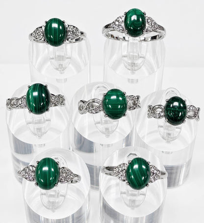 Natural Malachite Stainless Steel Rings