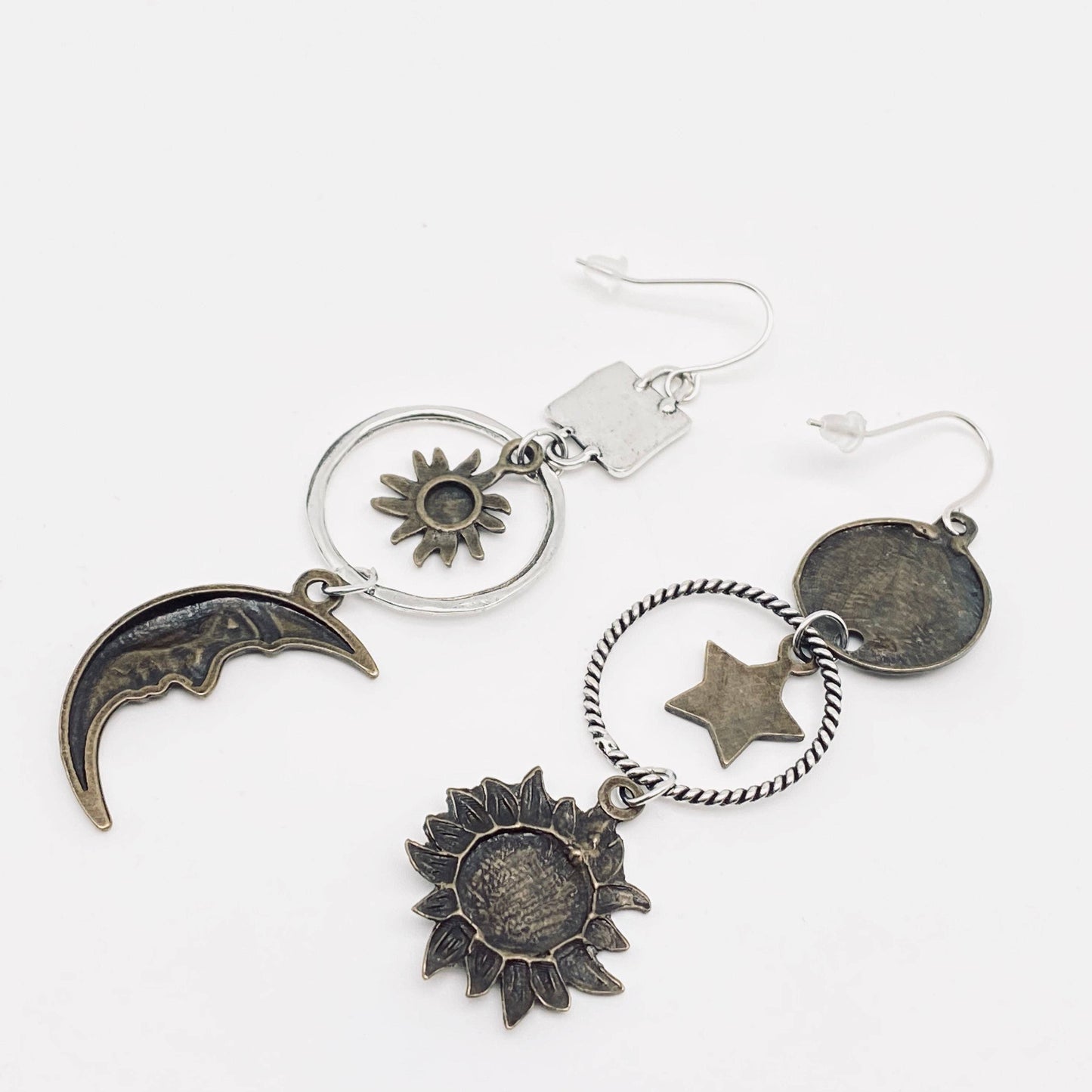 Sun Moon Asymmetric Long Earrings