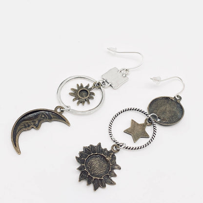 Sun Moon Asymmetric Long Earrings