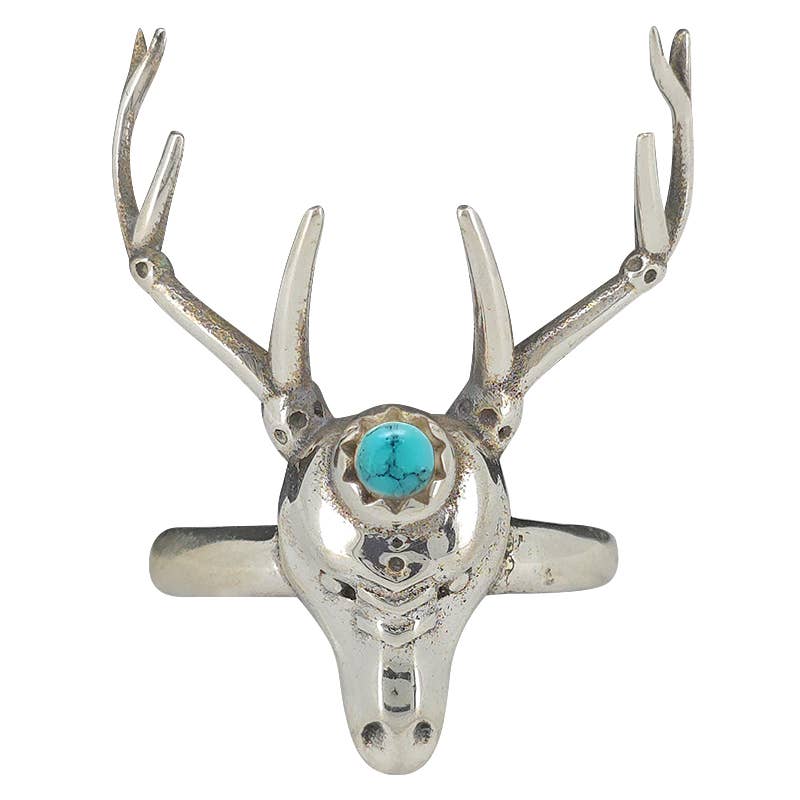 Howlite Sterling Silver Deer Stag Head Ring