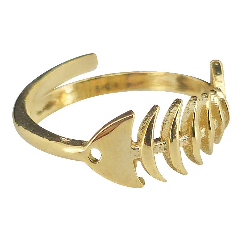 Gold Plated Silver Fish Bone Adjustable Ring