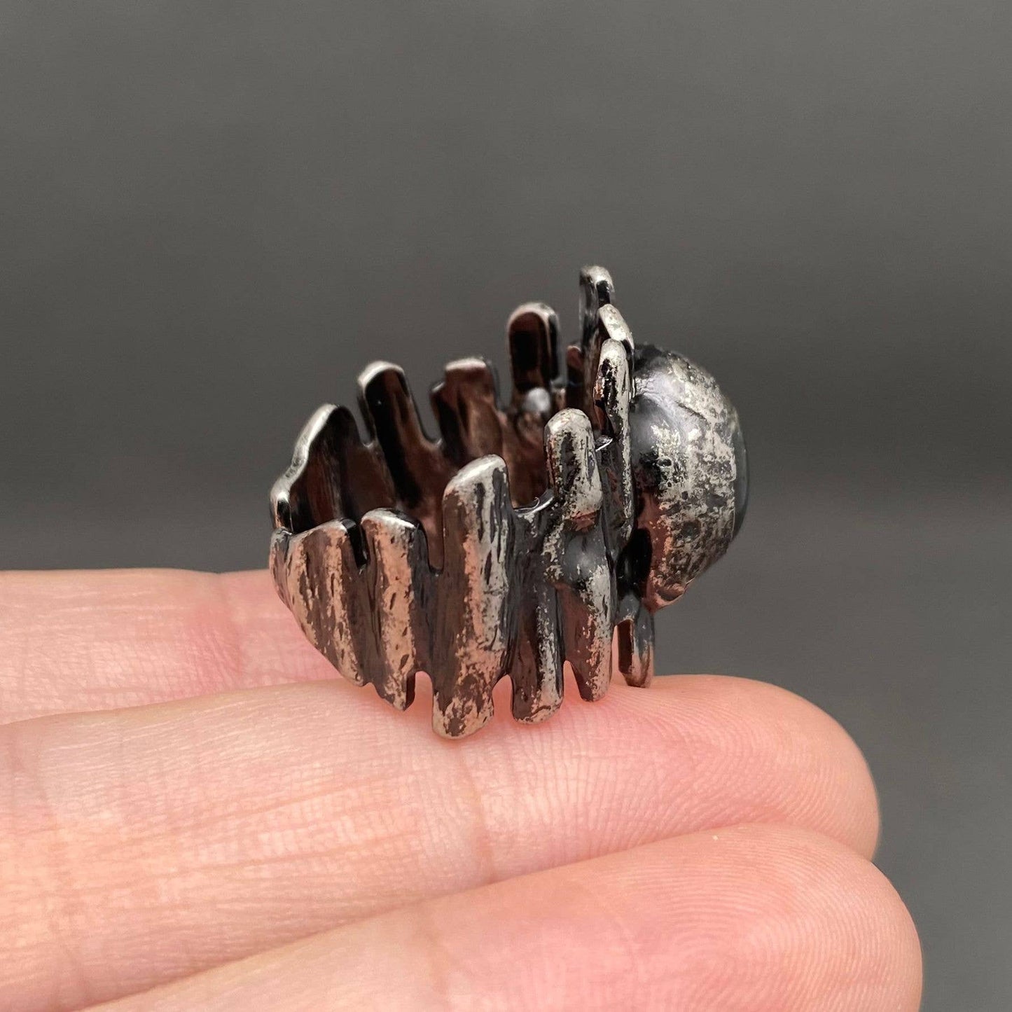 Anemousite Inlaid Stainless Steel Ring
