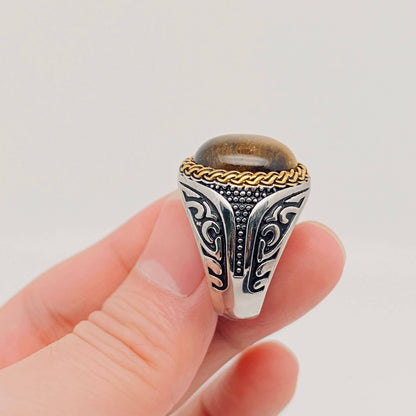 Stainless Steel Tiger's Eye Natural Stone Ring