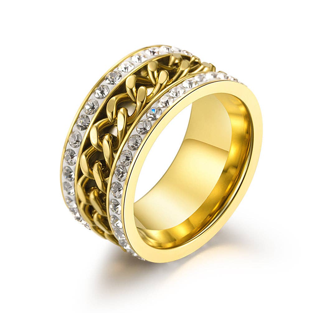 Titanium & Stainless Steel Rhinestone Rotatable Chain Fidget Ring