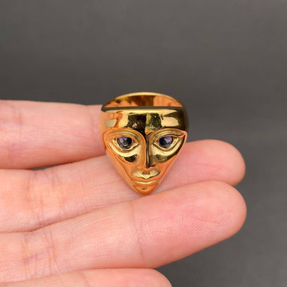 CZ 18K Gold Plated Stainless Steel Face Ring