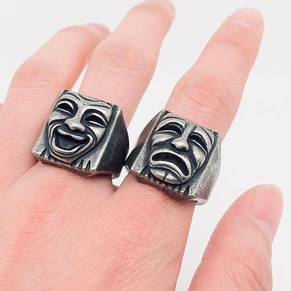 Comedy/Tragedy Ring 🎭 Stainless Steel Smiling Face and Crying Face Ring