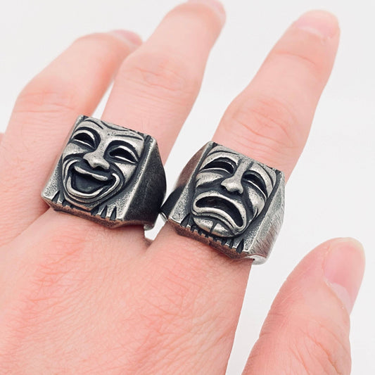 Comedy/Tragedy Ring 🎭 Stainless Steel Smiling Face and Crying Face Ring