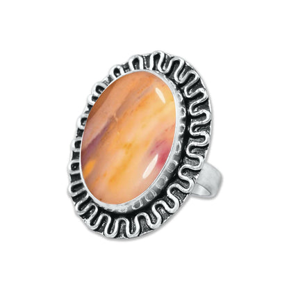 Mookaite Jasper Rings – Handmade, Silver-Plated ☆ Bold Earth Tones