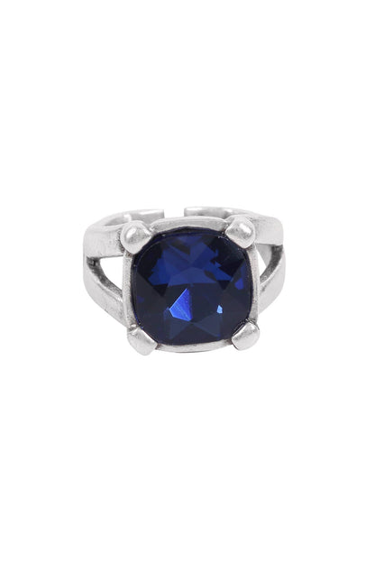 Handmade Royal Blue Swarovski Crystal ☆ 945 Silver Plate - Brass Ring