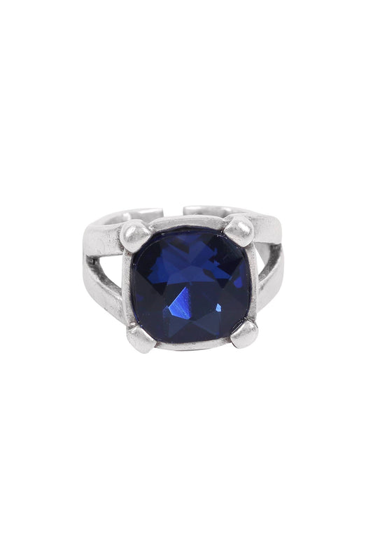 Handmade Royal Blue Swarovski Crystal ☆ 945 Silver Plate - Brass Ring