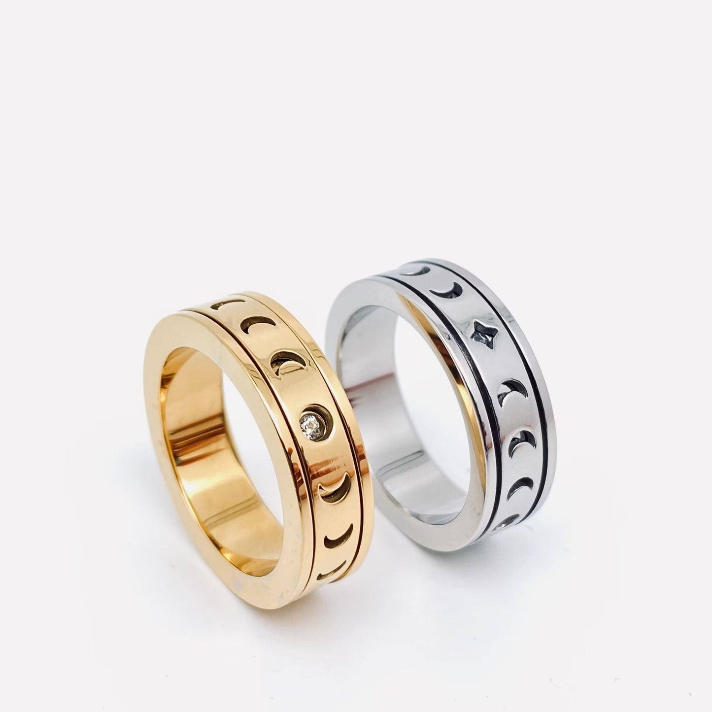 Rotatable "Moon God" 🌛🌕 Gold-Plated Stainless Steel Fidget Ring