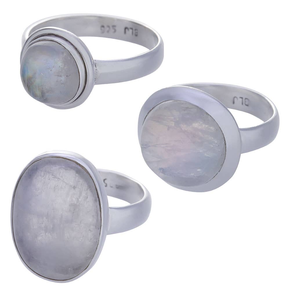 Rainbow Moonstone Sterling Silver Shank Ring