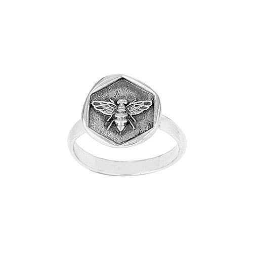 Hexagon Sterling Silver Bee Ring