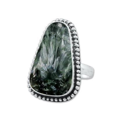 Seraphinite Rings – Handmade, Silver-Plated ☆ Angelic Green Gemstone