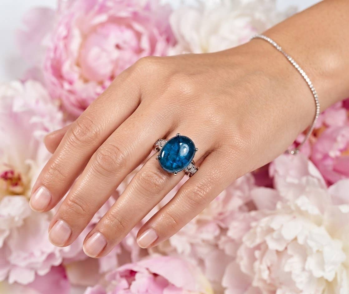 Natural Apatite Stainless Steel Ring 10x12mm Crystals