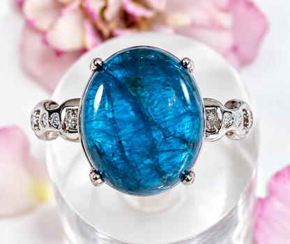 Natural Apatite Stainless Steel Ring 10x12mm Crystals