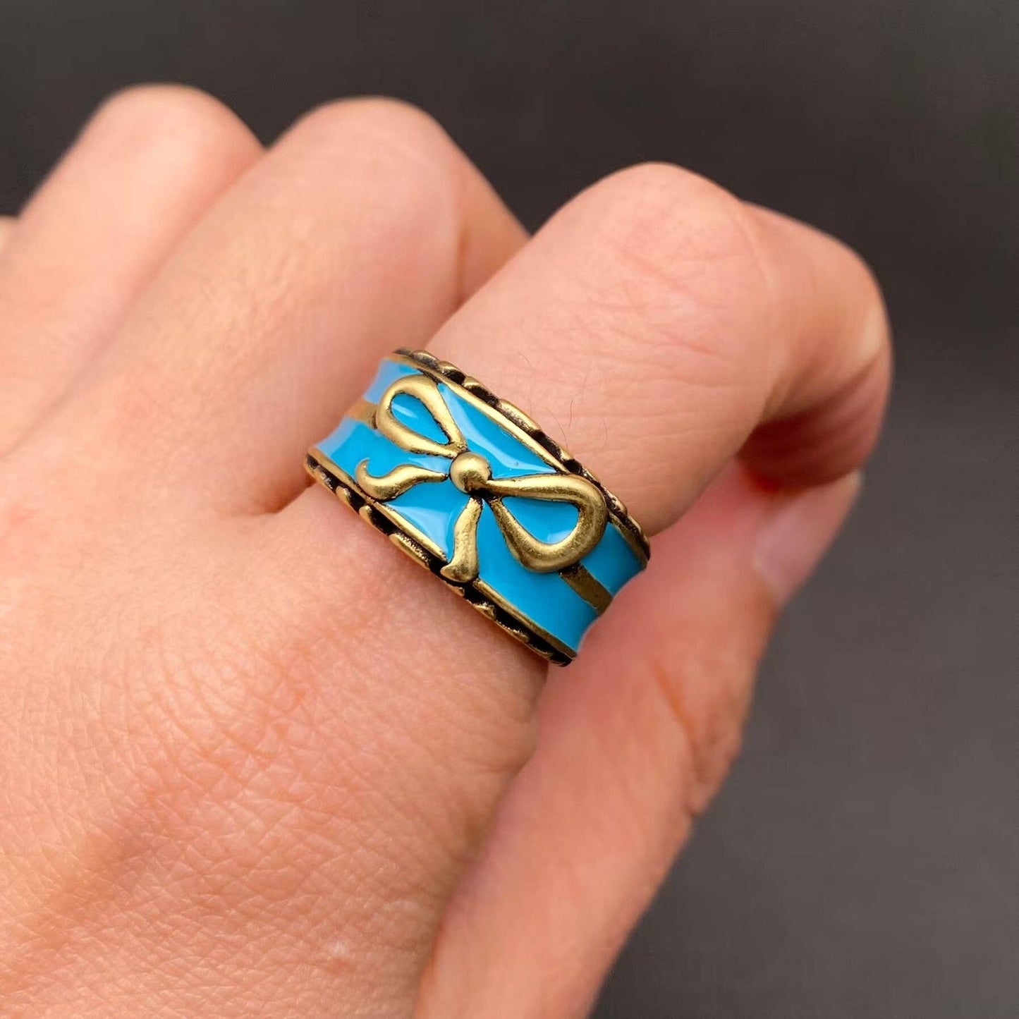 Enamel Bow Bronze Ring