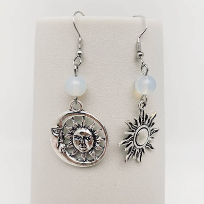 Asymmetric Design Face Moon Sun Earrings